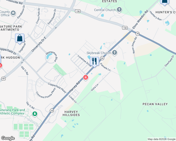 map of restaurants, bars, coffee shops, grocery stores, and more near 3828 Silverthorne Lane in College Station