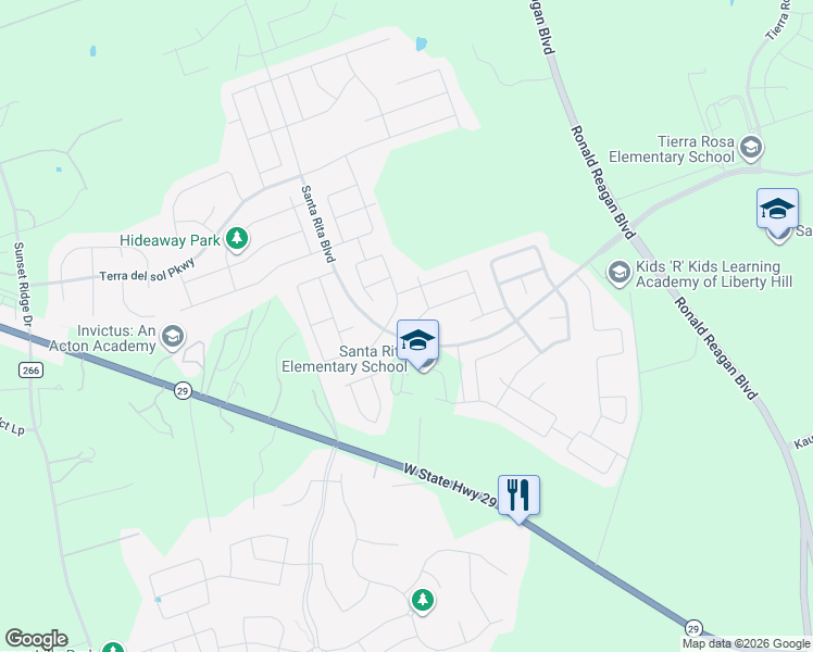 map of restaurants, bars, coffee shops, grocery stores, and more near 222 Mindy Way in Liberty Hill