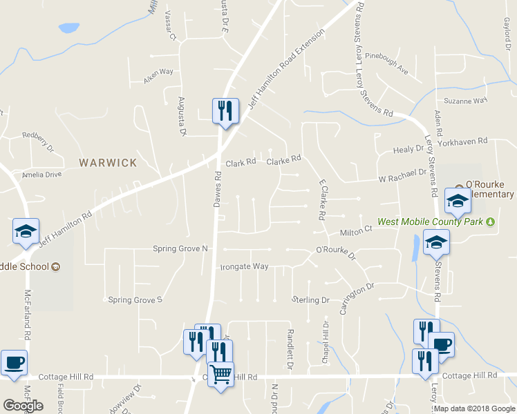 map of restaurants, bars, coffee shops, grocery stores, and more near 2023 Post Oak Court in Mobile