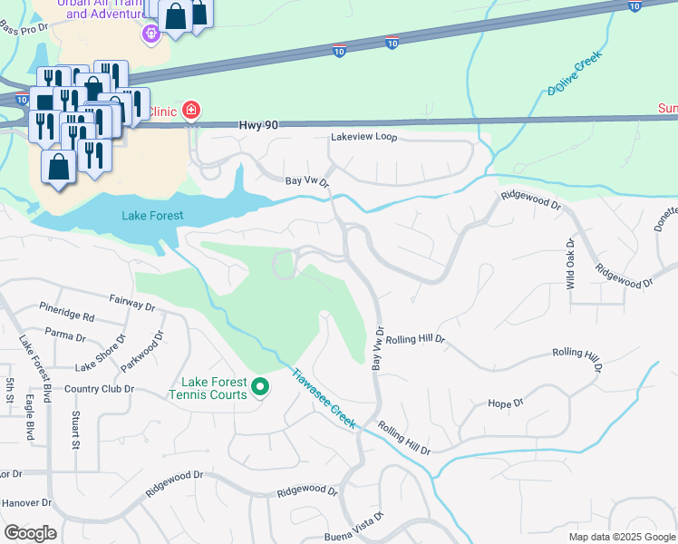 map of restaurants, bars, coffee shops, grocery stores, and more near 114 Golf Terrace in Daphne