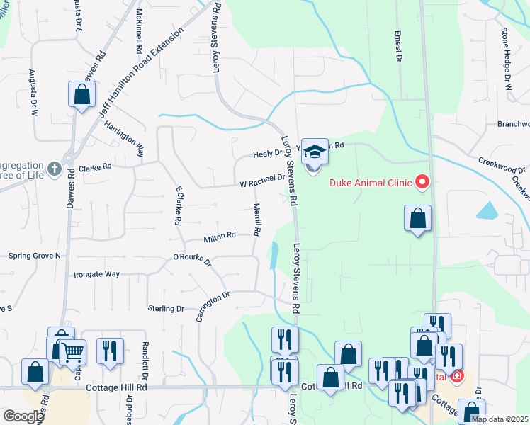 map of restaurants, bars, coffee shops, grocery stores, and more near 2001 Merrill Road in Mobile