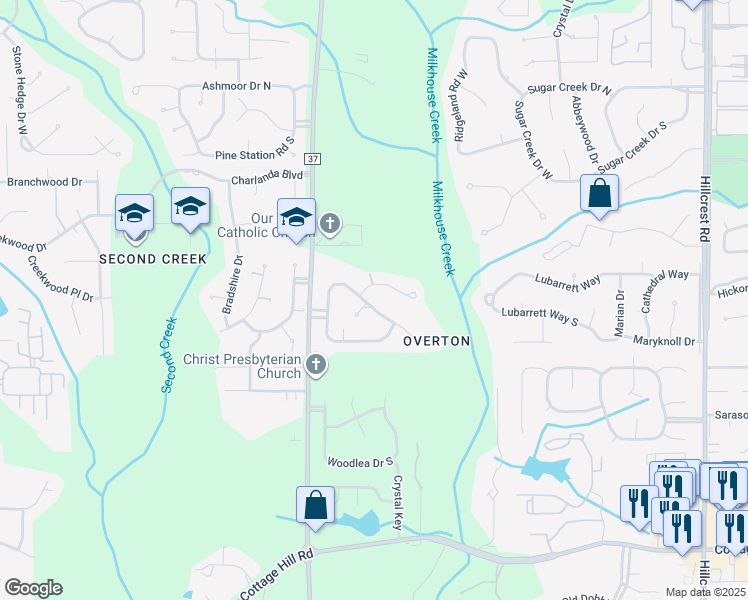 map of restaurants, bars, coffee shops, grocery stores, and more near 6812 Stonebrook Drive North in Mobile