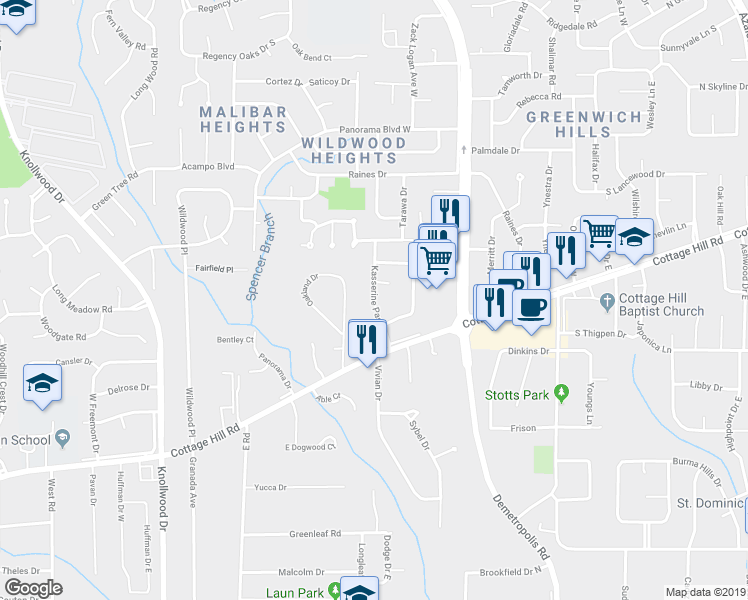 map of restaurants, bars, coffee shops, grocery stores, and more near 763 Kasserine Pass in Mobile