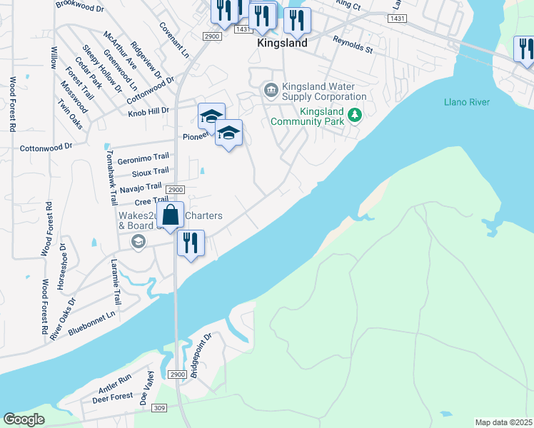 map of restaurants, bars, coffee shops, grocery stores, and more near 934 Euel Moore Drive in Kingsland
