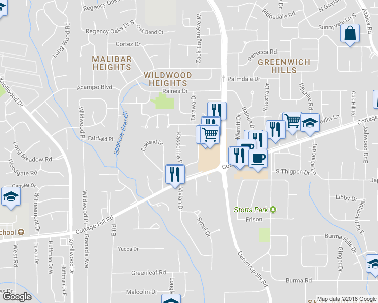 map of restaurants, bars, coffee shops, grocery stores, and more near 4305 Nadzab Court in Mobile