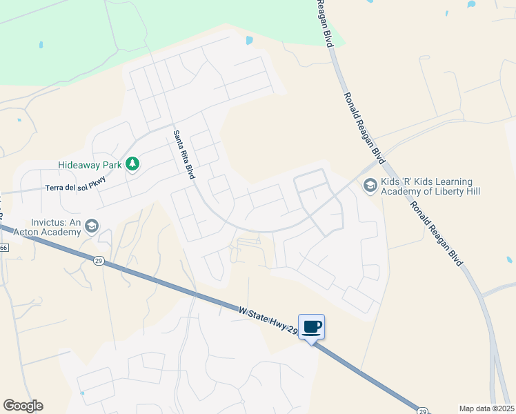 map of restaurants, bars, coffee shops, grocery stores, and more near 129 Mindy Way in Liberty Hill