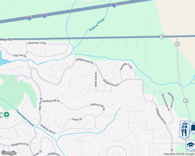 map of restaurants, bars, coffee shops, grocery stores, and more near 112 Wild Oak Drive in Daphne