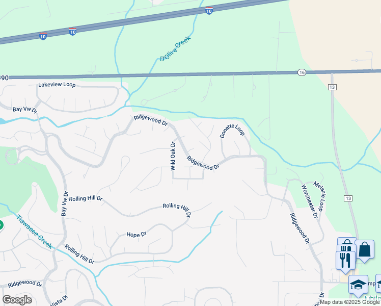 map of restaurants, bars, coffee shops, grocery stores, and more near 590 Ridgewood Drive in Daphne