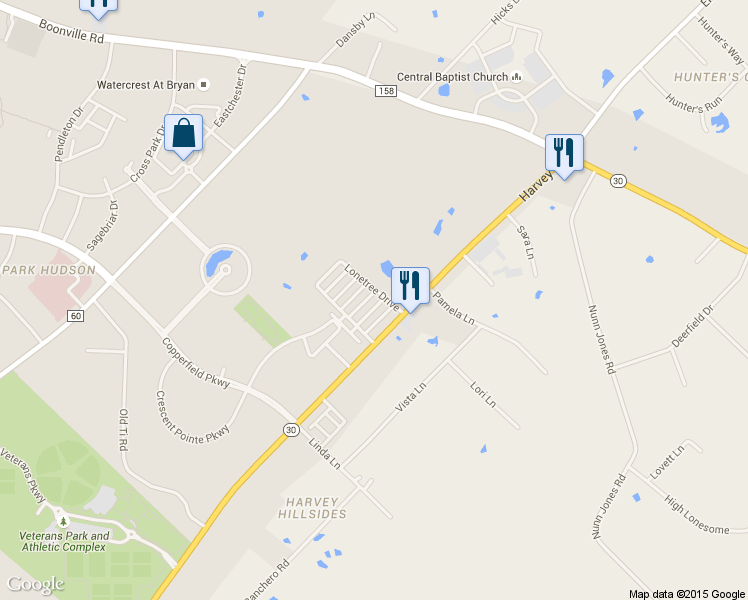 map of restaurants, bars, coffee shops, grocery stores, and more near 3825 Silver Thorne Lane in College Station