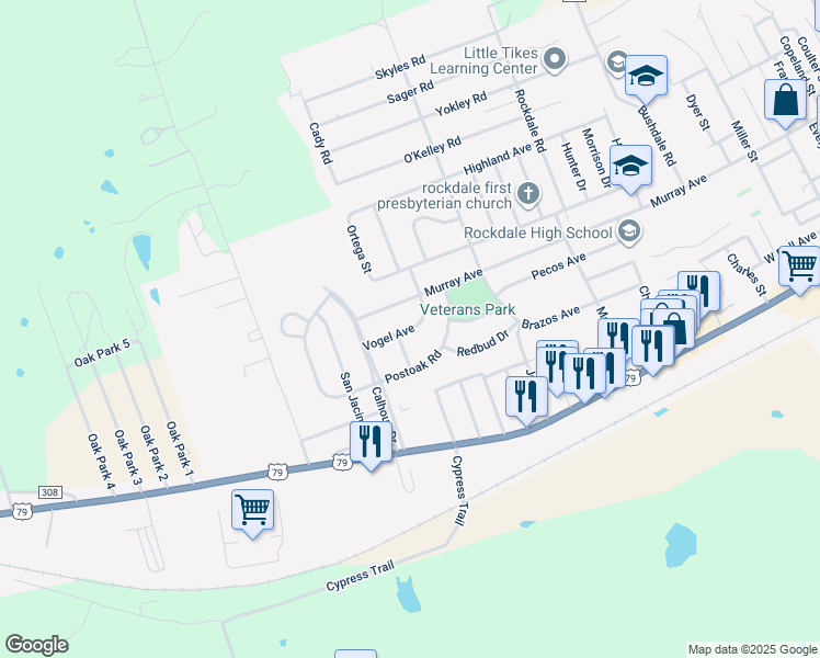 map of restaurants, bars, coffee shops, grocery stores, and more near 2113 Vogel Avenue in Rockdale