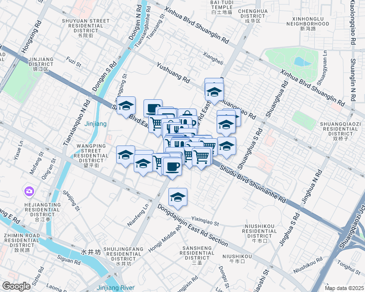 map of restaurants, bars, coffee shops, grocery stores, and more near Yi Huan Lu in Cheng Du Shi