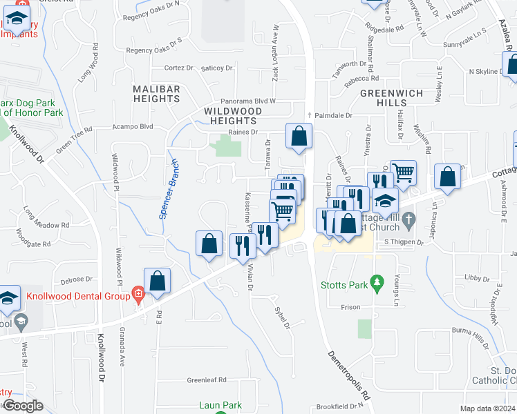 map of restaurants, bars, coffee shops, grocery stores, and more near 4303 Nadzab Court in Mobile