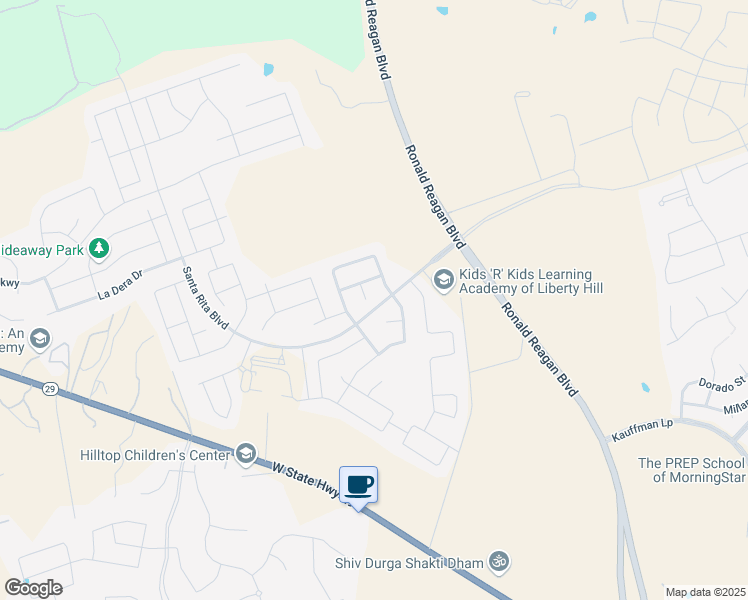 map of restaurants, bars, coffee shops, grocery stores, and more near 113 Orvieto Cove in Liberty Hill