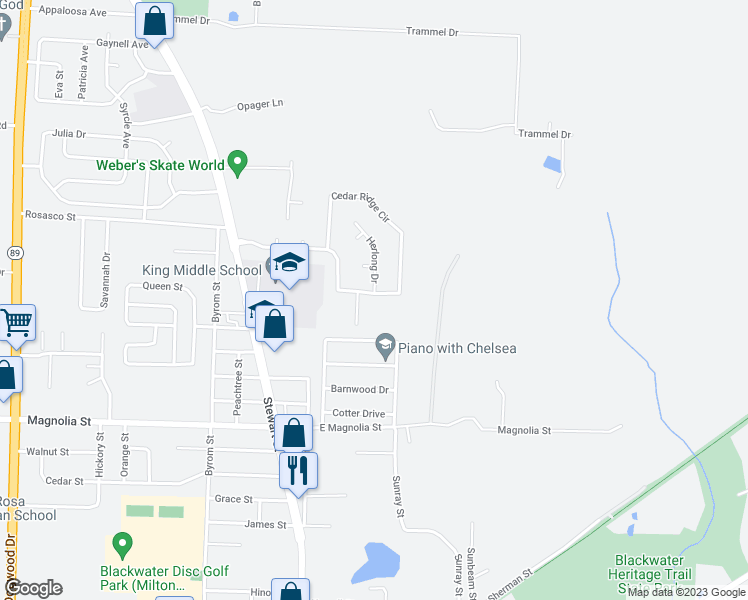 map of restaurants, bars, coffee shops, grocery stores, and more near 6767 Cedar Ridge Circle in Milton