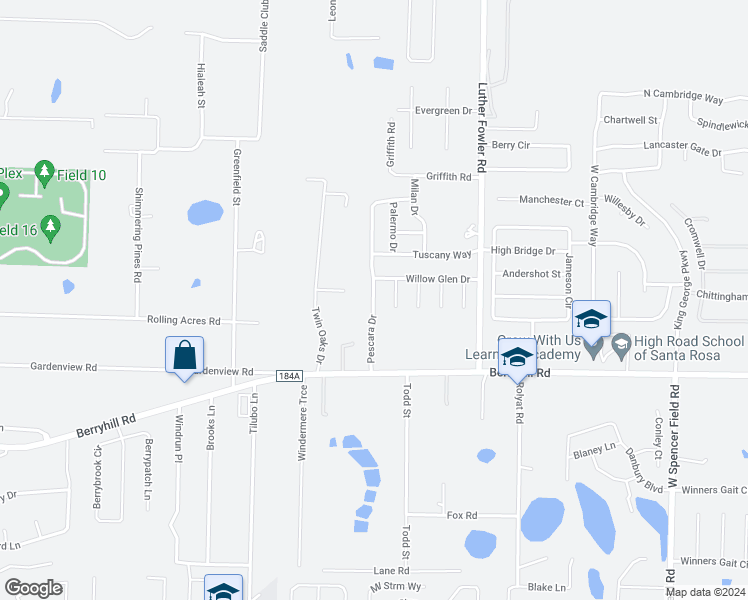 map of restaurants, bars, coffee shops, grocery stores, and more near 5781 Pescara Drive in Milton