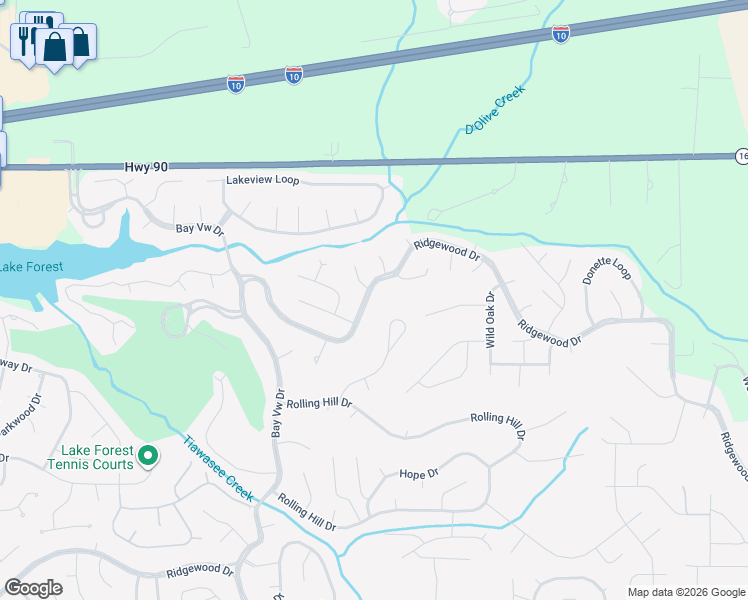 map of restaurants, bars, coffee shops, grocery stores, and more near 133 Broadmoor Drive in Daphne