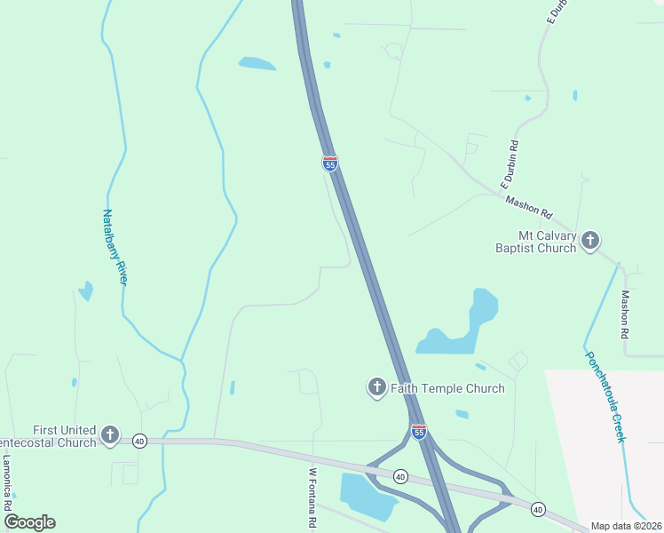 map of restaurants, bars, coffee shops, grocery stores, and more near 55007 Durbin Avenue in Amite City