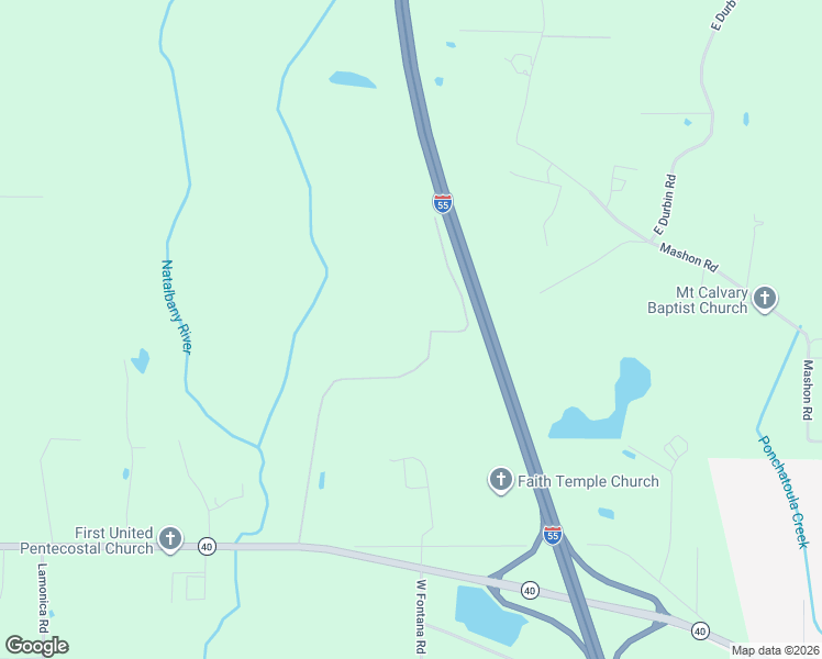 map of restaurants, bars, coffee shops, grocery stores, and more near 55007 Durbin Avenue in Amite City