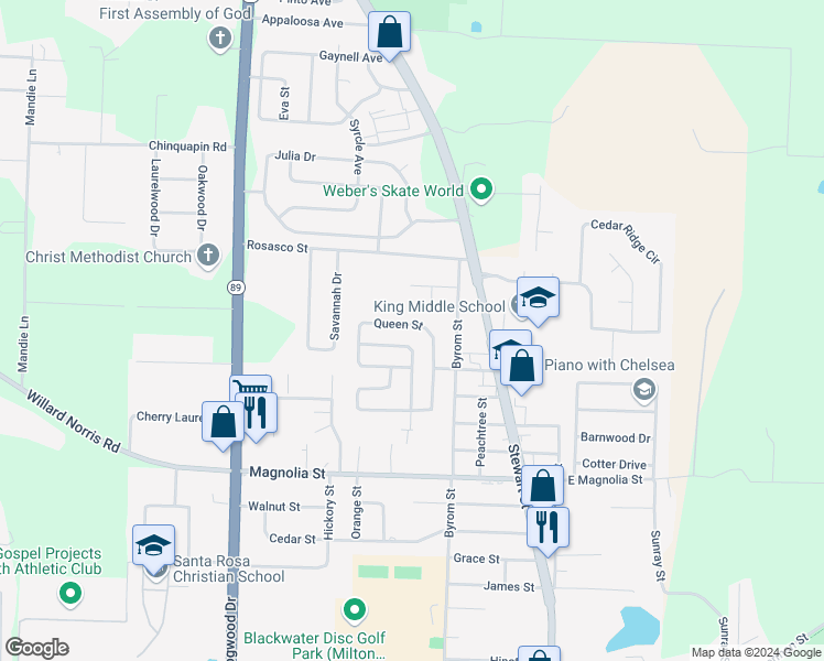 map of restaurants, bars, coffee shops, grocery stores, and more near 5949 Queen Street in Milton