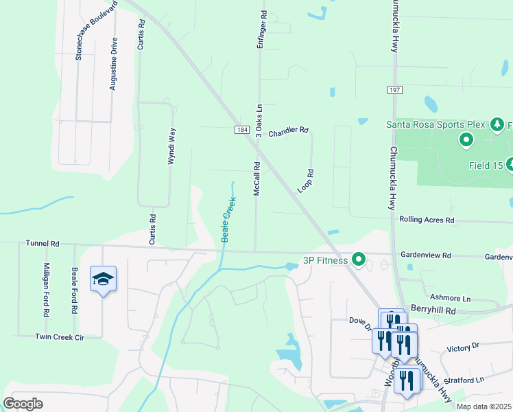 map of restaurants, bars, coffee shops, grocery stores, and more near 5873 McCall Road in Milton