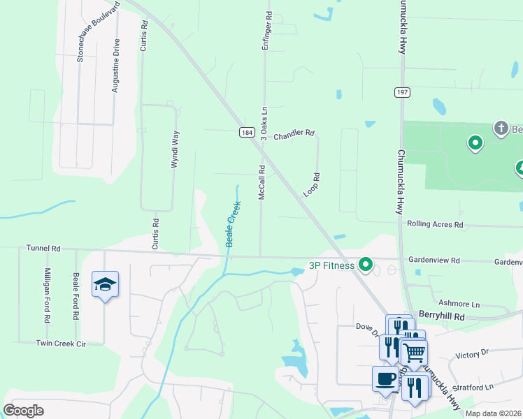 map of restaurants, bars, coffee shops, grocery stores, and more near 5868 McCall Road in Pace