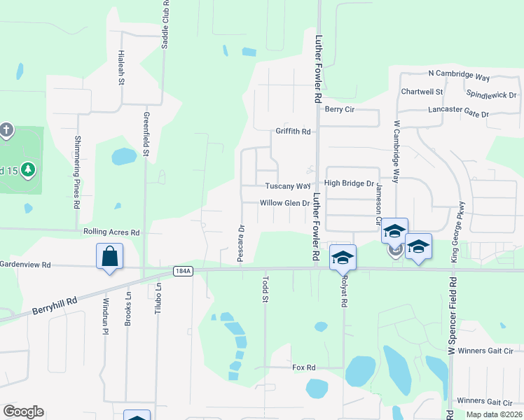 map of restaurants, bars, coffee shops, grocery stores, and more near 3942 Willow Glen Drive in Pace