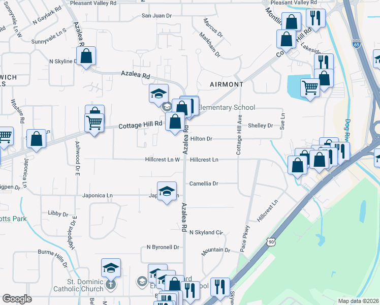 map of restaurants, bars, coffee shops, grocery stores, and more near 854-870 Azalea Road in Mobile
