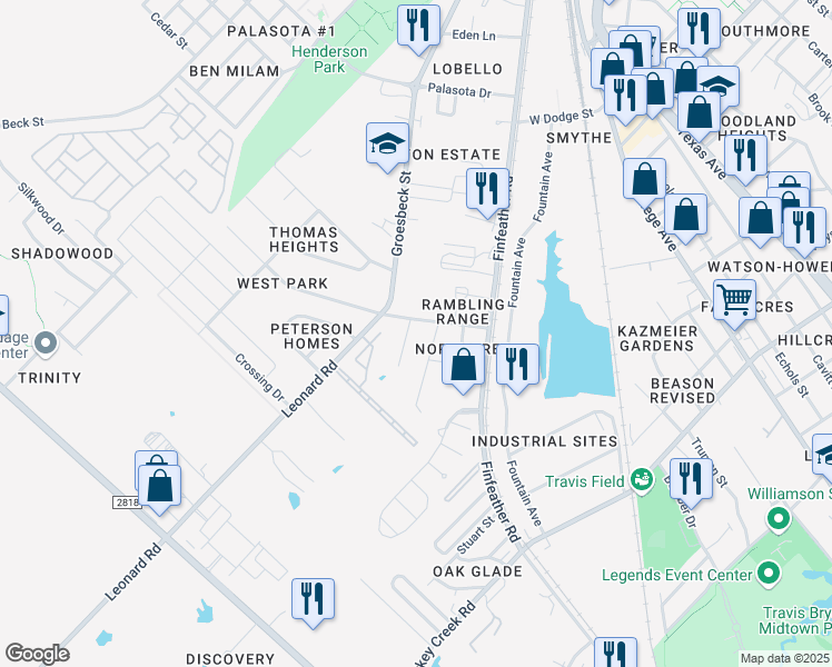 map of restaurants, bars, coffee shops, grocery stores, and more near 1212 Bittle Lane in Bryan