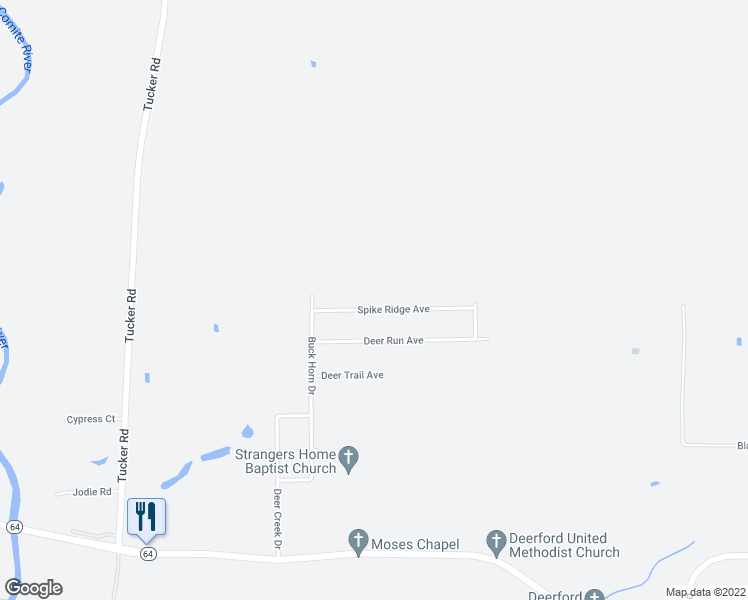 map of restaurants, bars, coffee shops, grocery stores, and more near 9545 Spike Ridge Avenue in Zachary