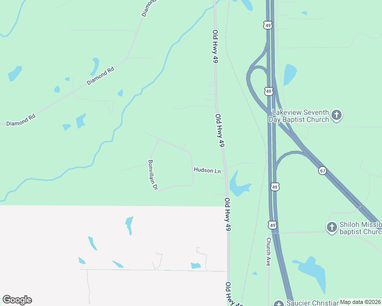 map of restaurants, bars, coffee shops, grocery stores, and more near 18124 Hudson Ln in Saucier