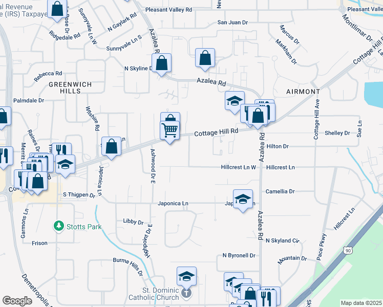 map of restaurants, bars, coffee shops, grocery stores, and more near 811 Wildwood Drive in Mobile