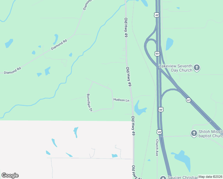 map of restaurants, bars, coffee shops, grocery stores, and more near 18124 Hudson Ln in Saucier