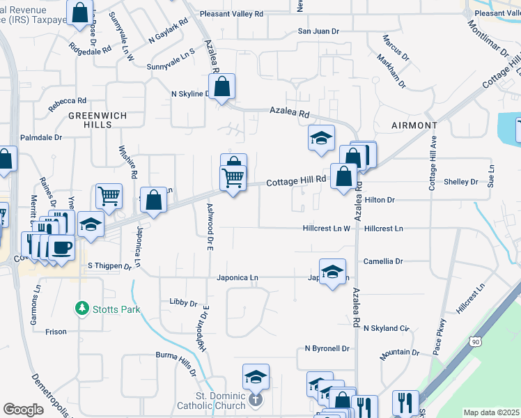 map of restaurants, bars, coffee shops, grocery stores, and more near 811 Wildwood Drive in Mobile