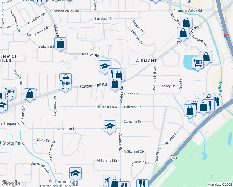 map of restaurants, bars, coffee shops, grocery stores, and more near 854 Azalea Road in Mobile