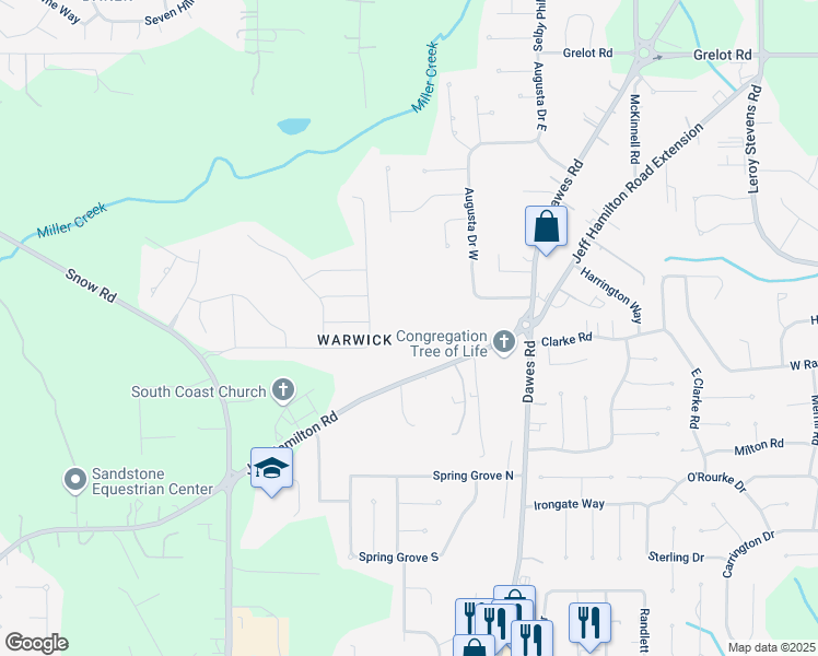 map of restaurants, bars, coffee shops, grocery stores, and more near 8820 A Jeff Hamilton Road in Mobile