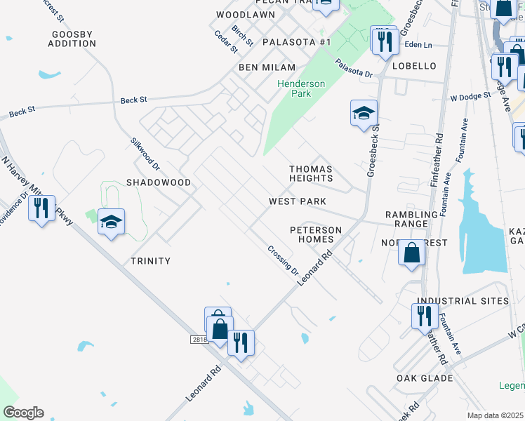 map of restaurants, bars, coffee shops, grocery stores, and more near 1022 Rice Drive in Bryan