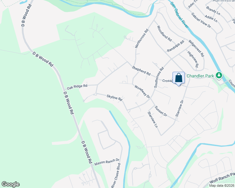 map of restaurants, bars, coffee shops, grocery stores, and more near 221 Skyline Road in Georgetown