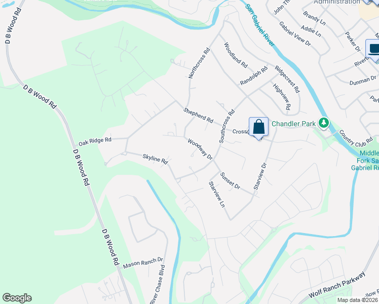 map of restaurants, bars, coffee shops, grocery stores, and more near 601 Woodway Drive in Georgetown