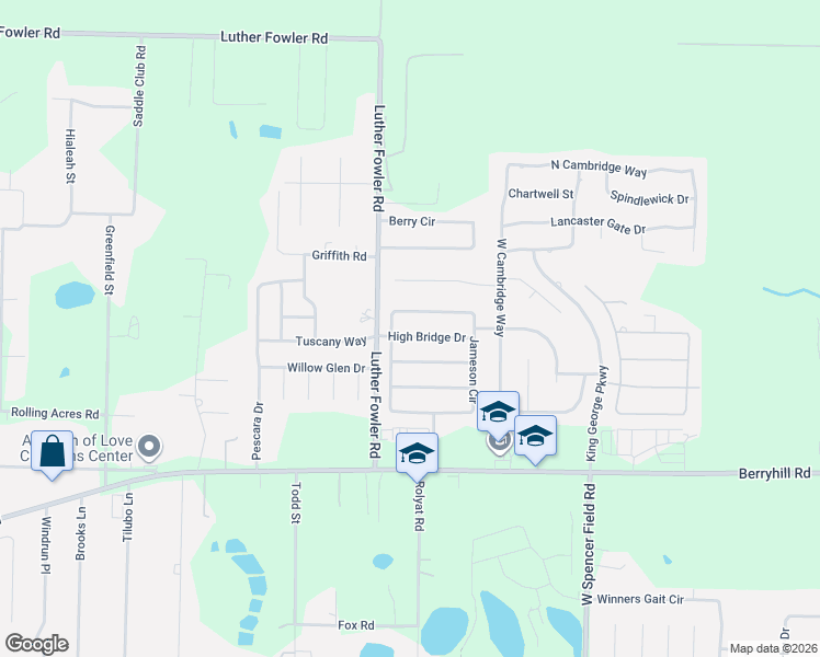 map of restaurants, bars, coffee shops, grocery stores, and more near 3934 High Bridge Drive in Pace