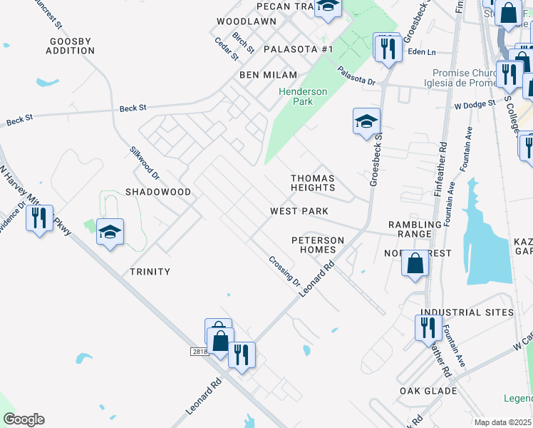 map of restaurants, bars, coffee shops, grocery stores, and more near 1022 Rice Drive in Bryan