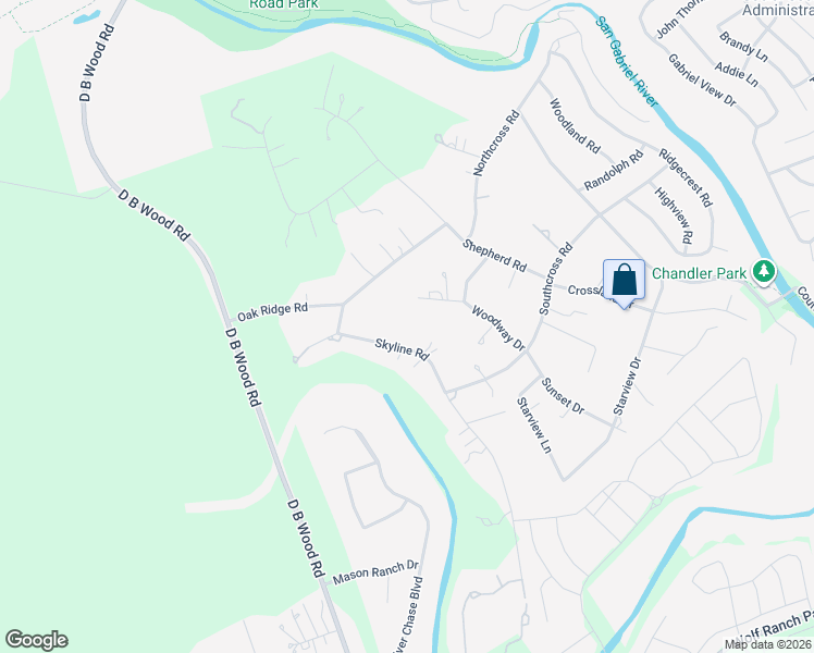 map of restaurants, bars, coffee shops, grocery stores, and more near 221 Skyline Road in Georgetown