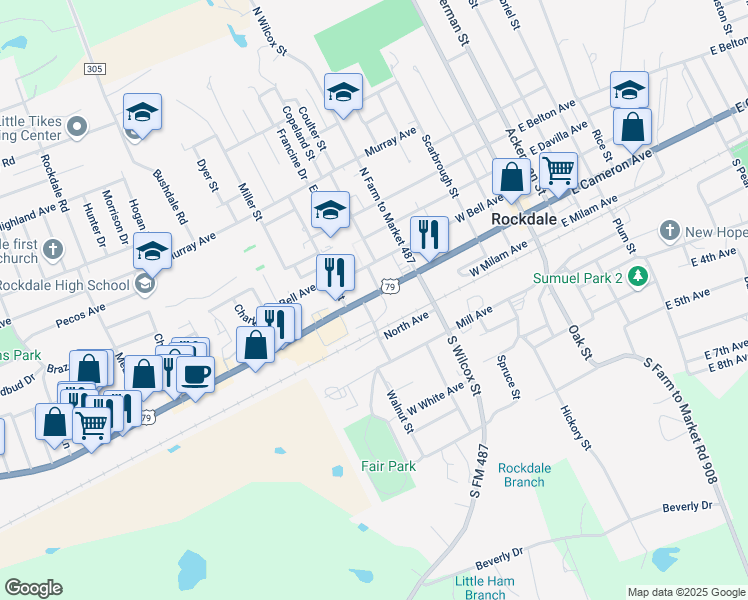 map of restaurants, bars, coffee shops, grocery stores, and more near 607 West Cameron Avenue in Rockdale