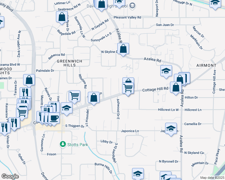 map of restaurants, bars, coffee shops, grocery stores, and more near 724 Oak Hill Road in Mobile