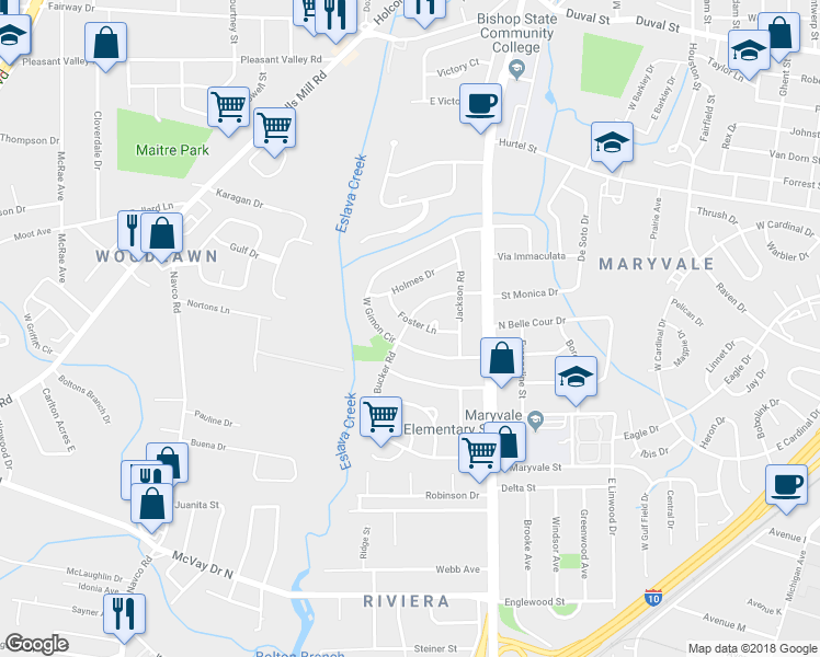 map of restaurants, bars, coffee shops, grocery stores, and more near 2069 Foster Lane in Mobile