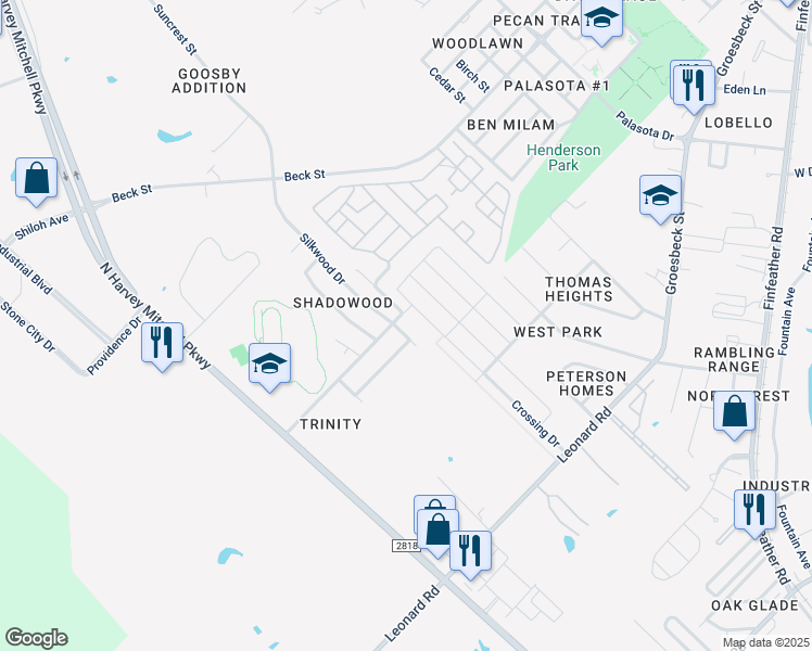 map of restaurants, bars, coffee shops, grocery stores, and more near 505 Silkwood Drive in Bryan