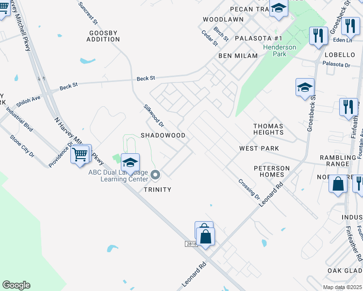 map of restaurants, bars, coffee shops, grocery stores, and more near 440 Silkwood Drive in Bryan