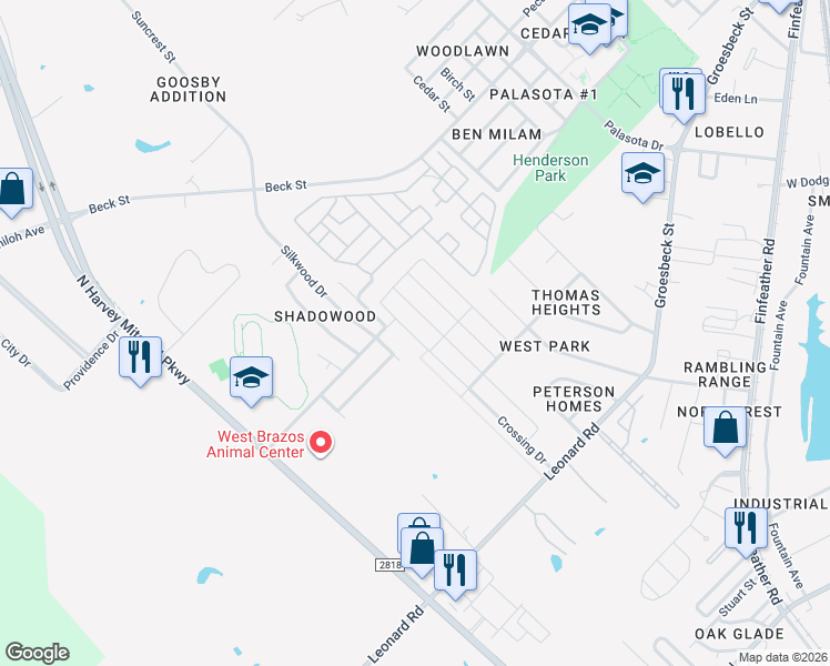 map of restaurants, bars, coffee shops, grocery stores, and more near 997 Crossing Drive in Bryan