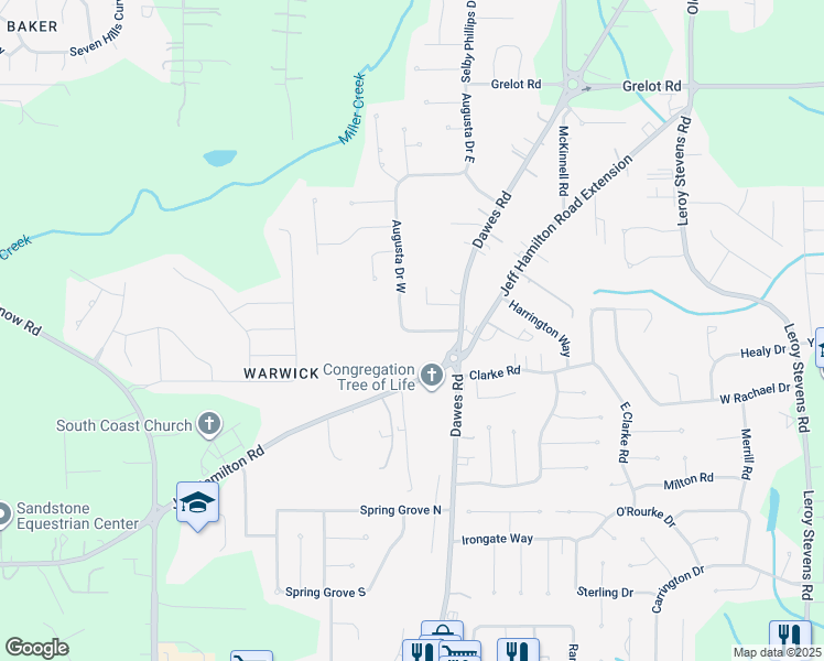 map of restaurants, bars, coffee shops, grocery stores, and more near 8745 Augusta Drive in Mobile