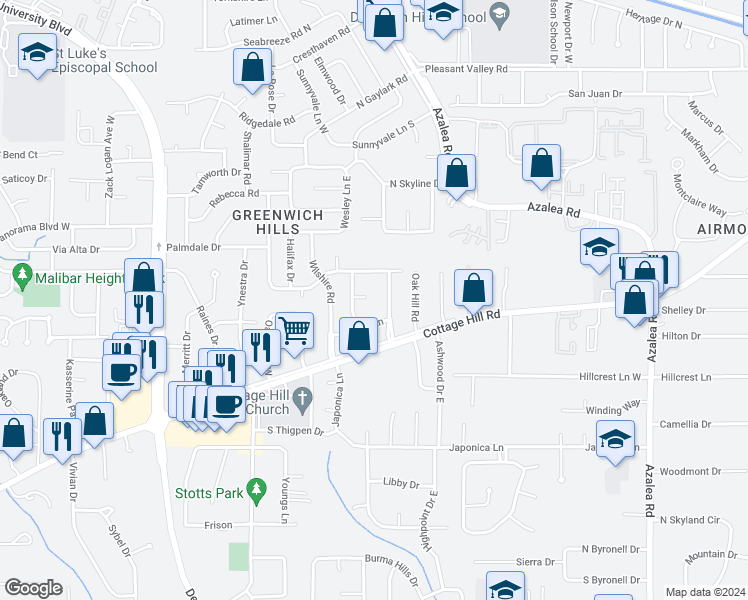 map of restaurants, bars, coffee shops, grocery stores, and more near 4001 Littledale Court in Mobile
