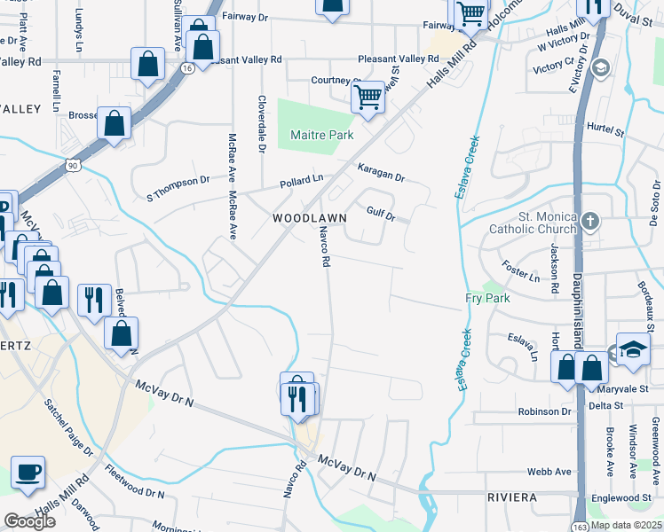 map of restaurants, bars, coffee shops, grocery stores, and more near 957 Navco Road in Mobile